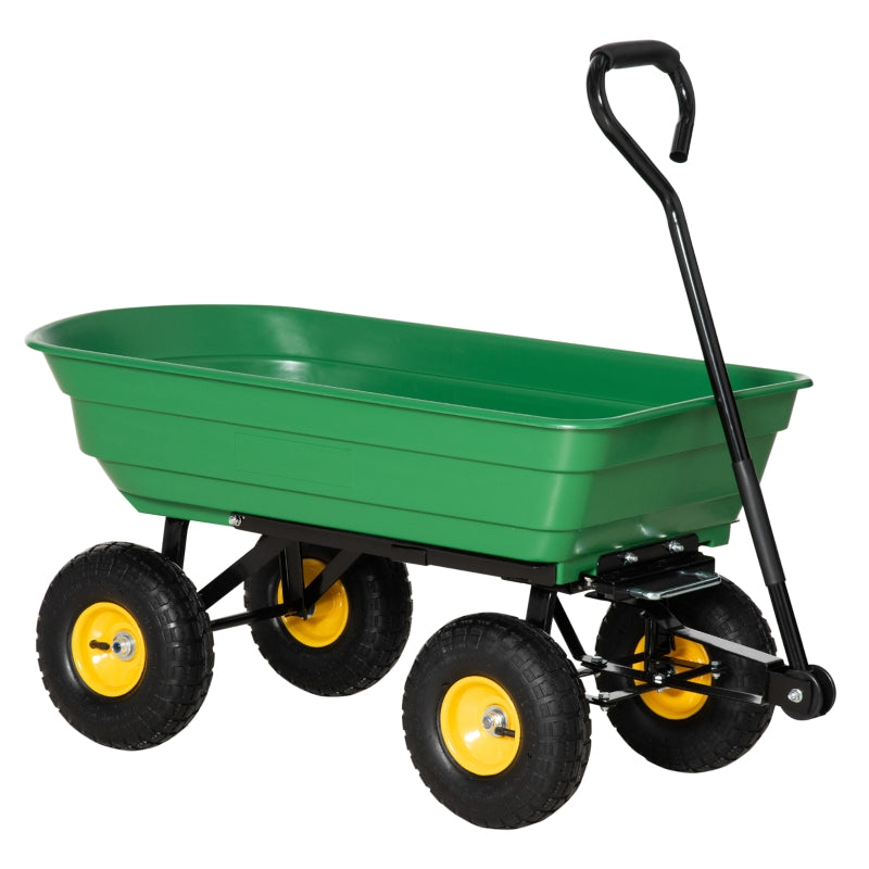 75L Garden Cart Heavy Duty 4 Wheel Wheelbarrow Green 75L