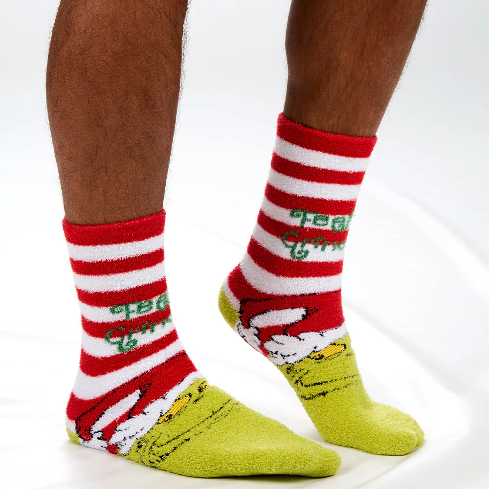 Mens Christmas Grinch Fluffy Socks - 2 Designs