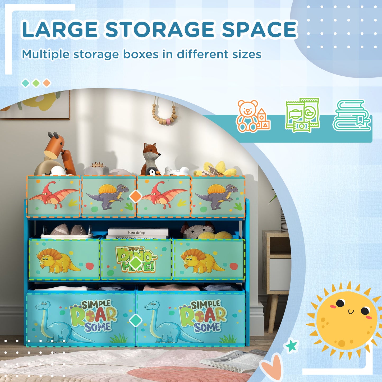 3-Tier Kids Storage Unit with 9 Non-Woven Fabric Boxes