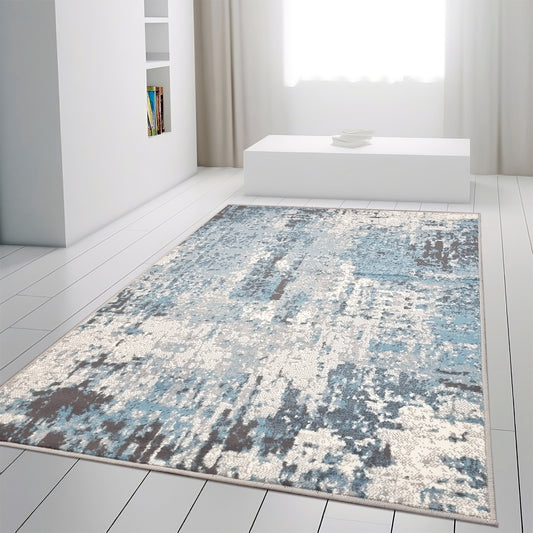 Marble Abstract Rug Grey Blue Distressed Pattern Soft Carpet Rug