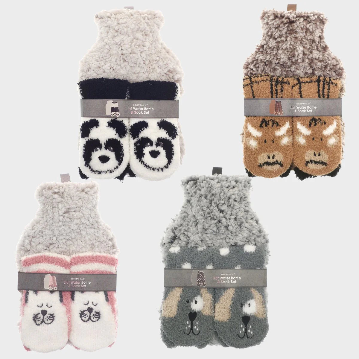 Kids Hot Water bottle & Socks Set - 4 Animal Designs