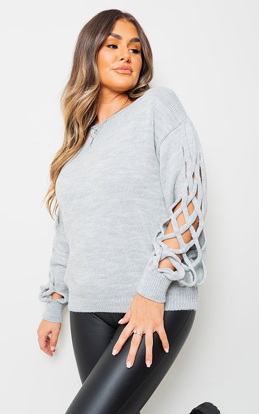 Cable Knit Jumper with Cut Out Detail