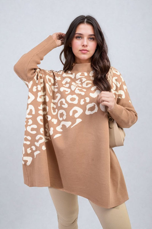 Leopard Print Knitted Long Sleeve Jumper