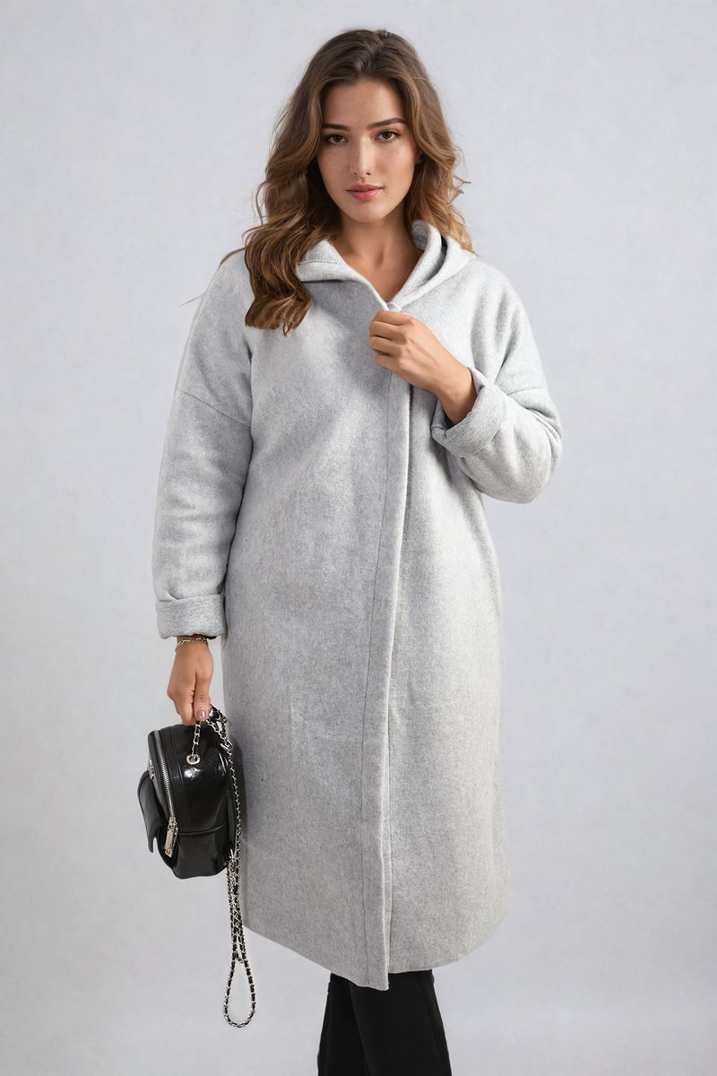 Open Front Folded Sleeve Long Coat Jacket