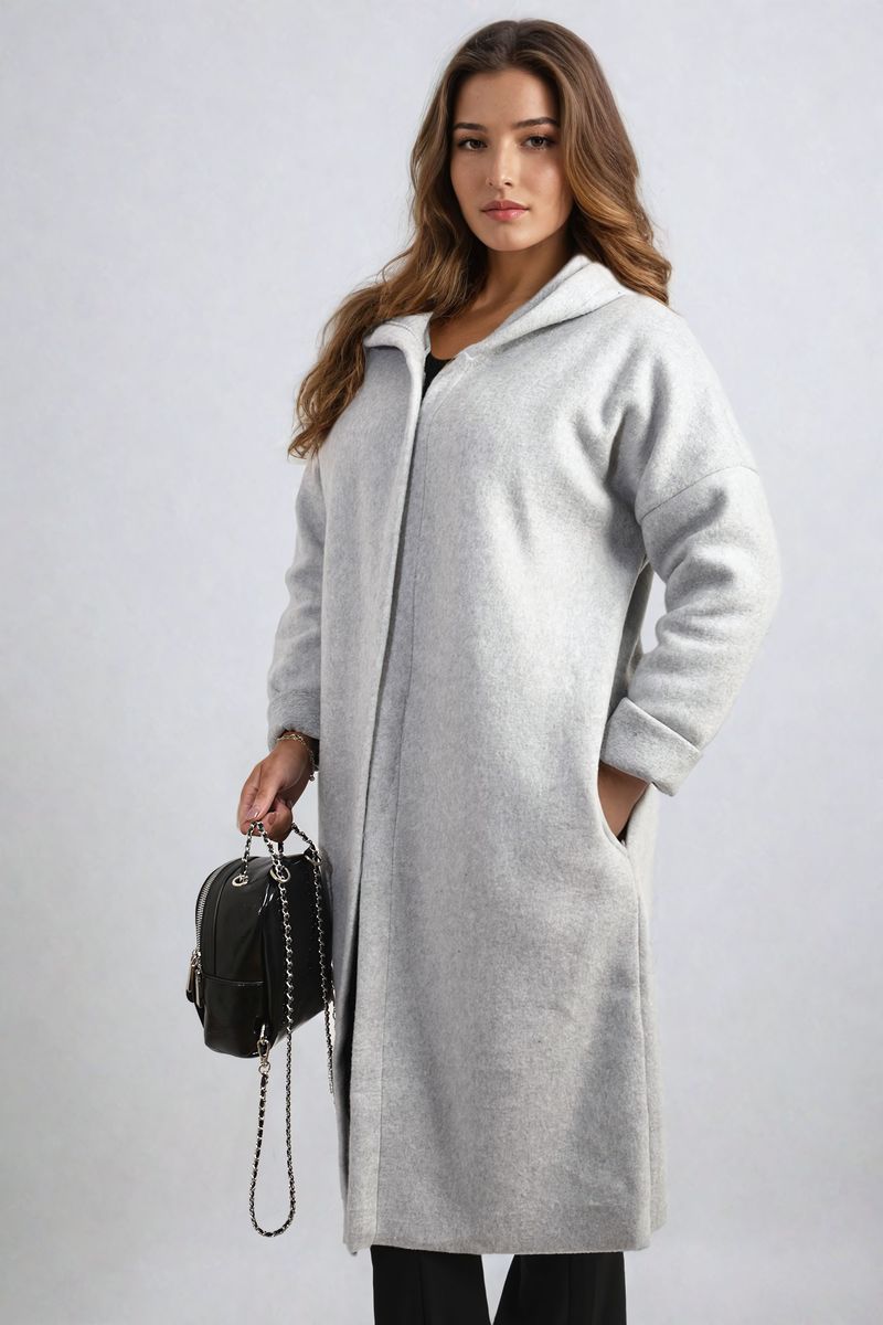 Open Front Folded Sleeve Long Coat Jacket