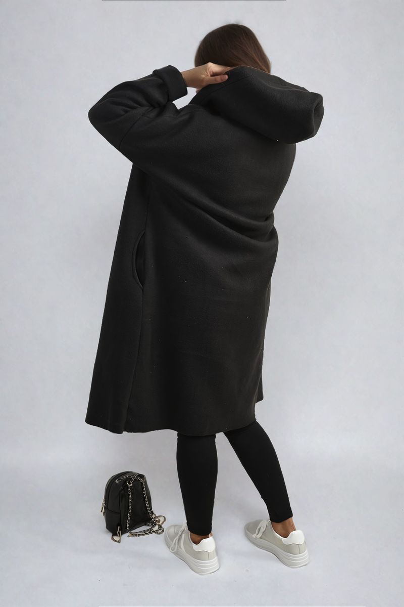 Open Front Folded Sleeve Long Coat Jacket