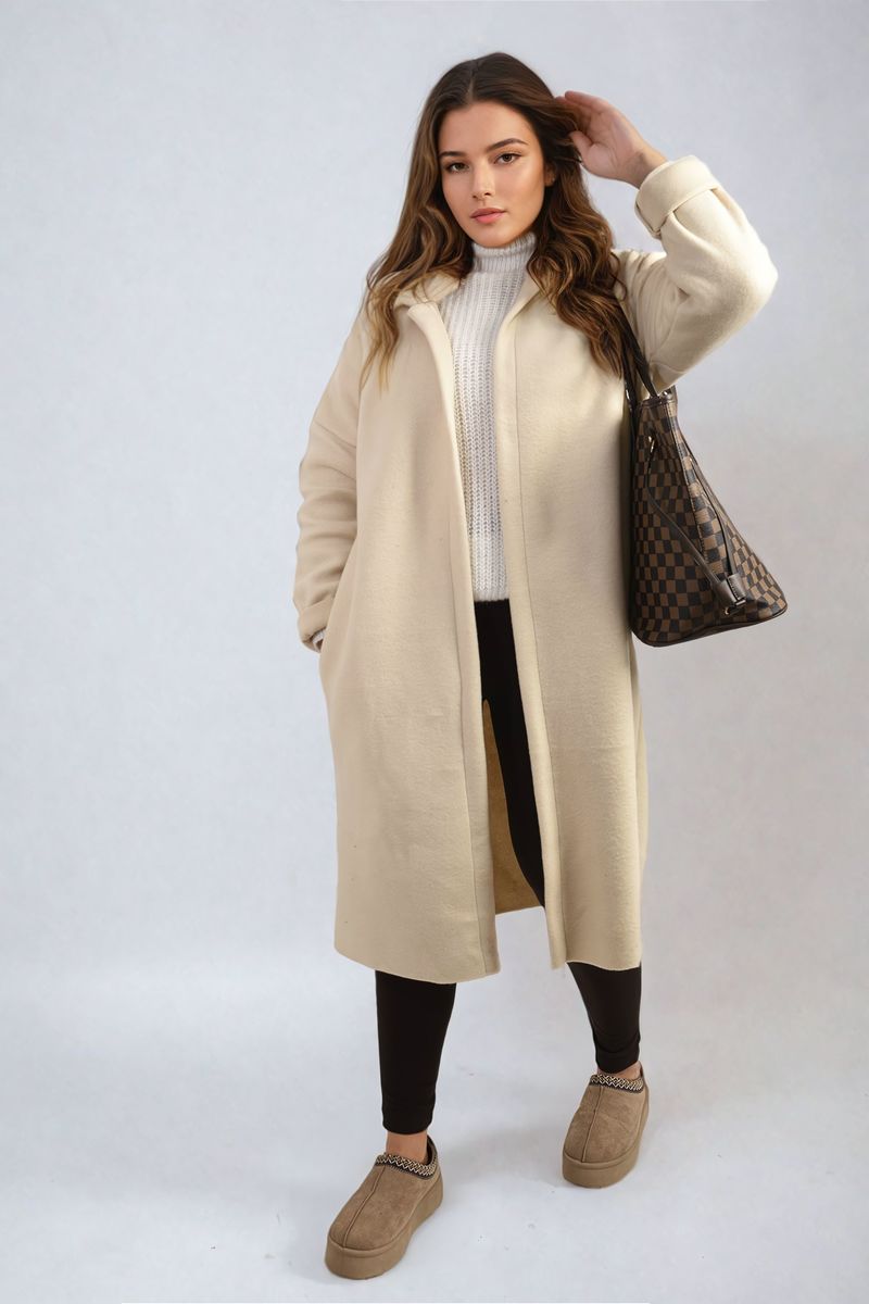 Open Front Folded Sleeve Long Coat Jacket