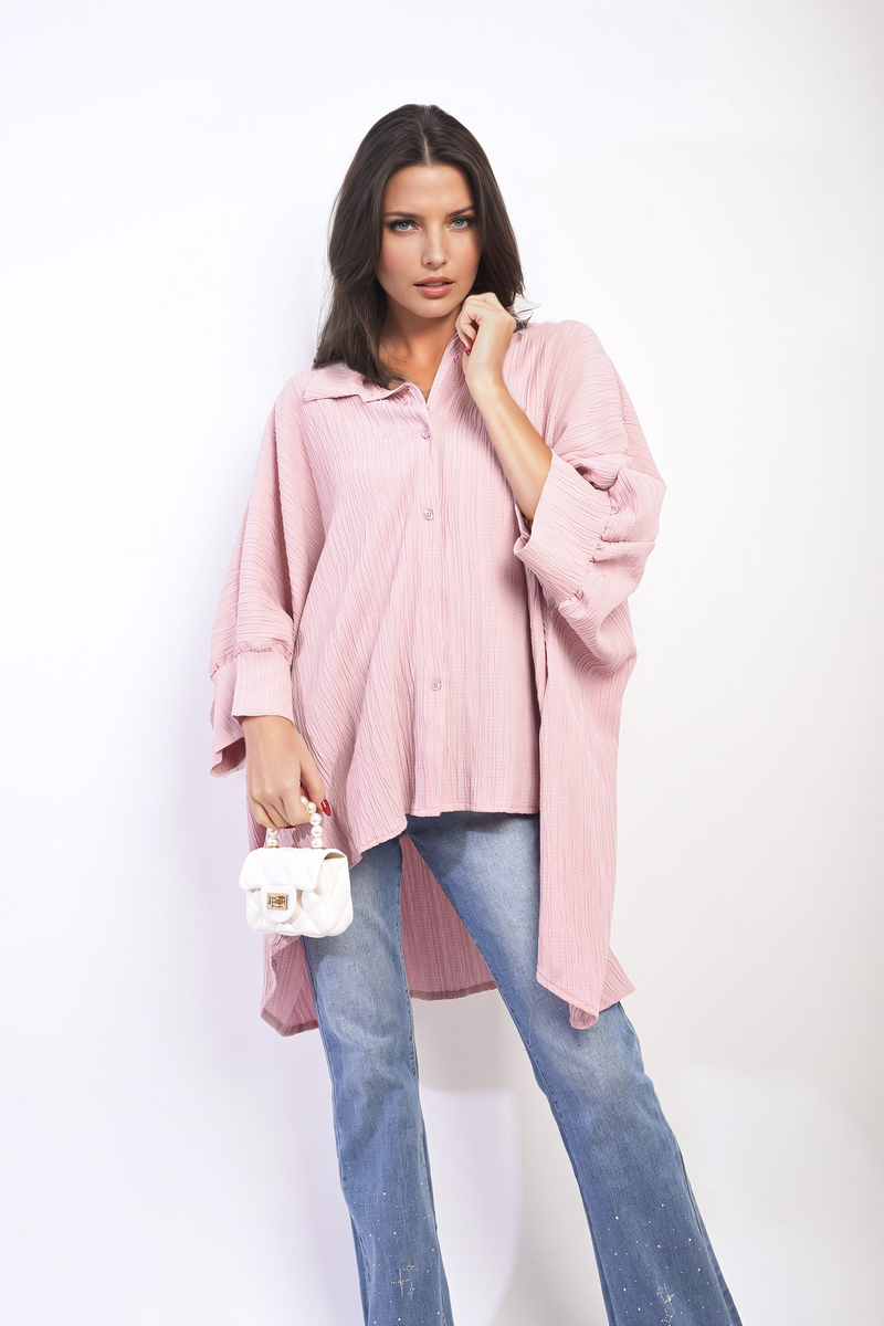 Oversized Long Sleeve Button Front Top