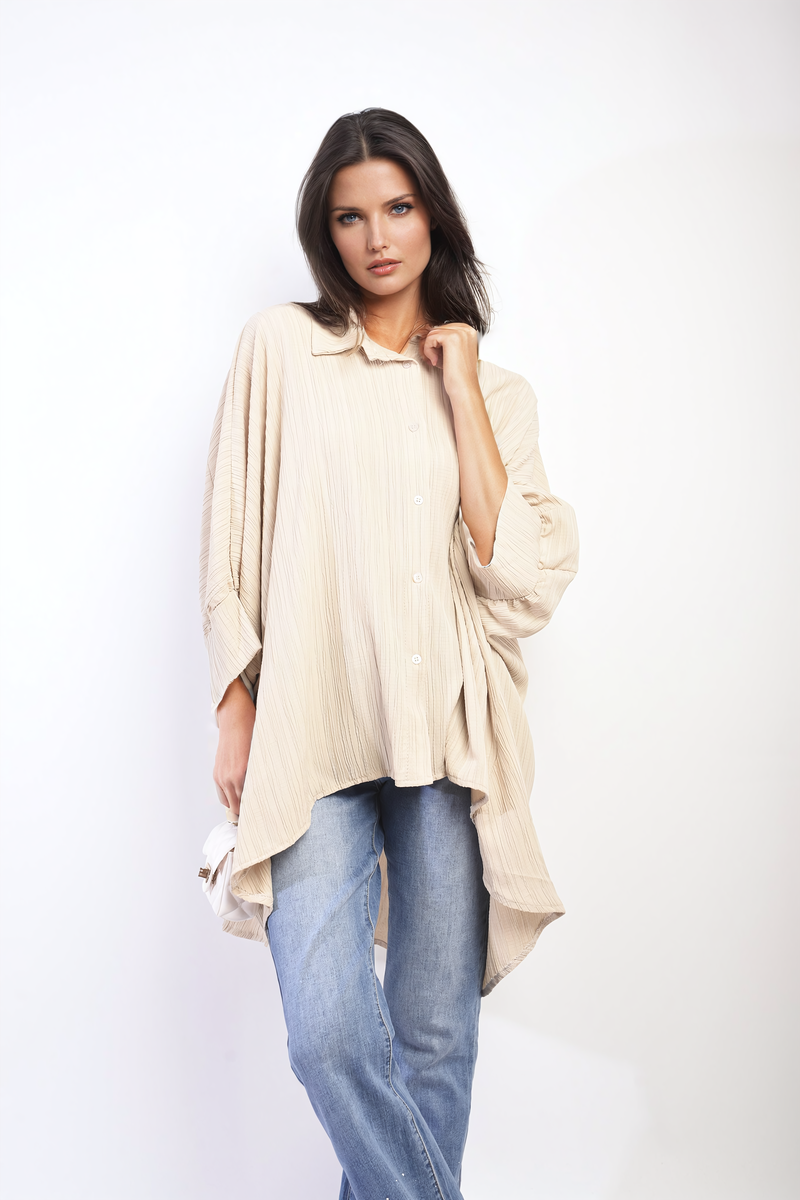 Oversized Long Sleeve Button Front Top