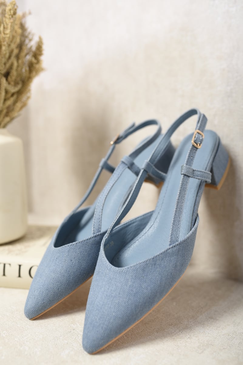 Pointed Toe Buckle Strap Block Heels Sandals