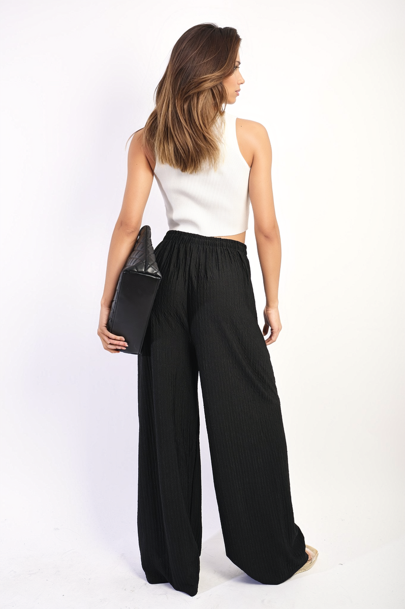 Textured Wide Leg Drawstring Trousers