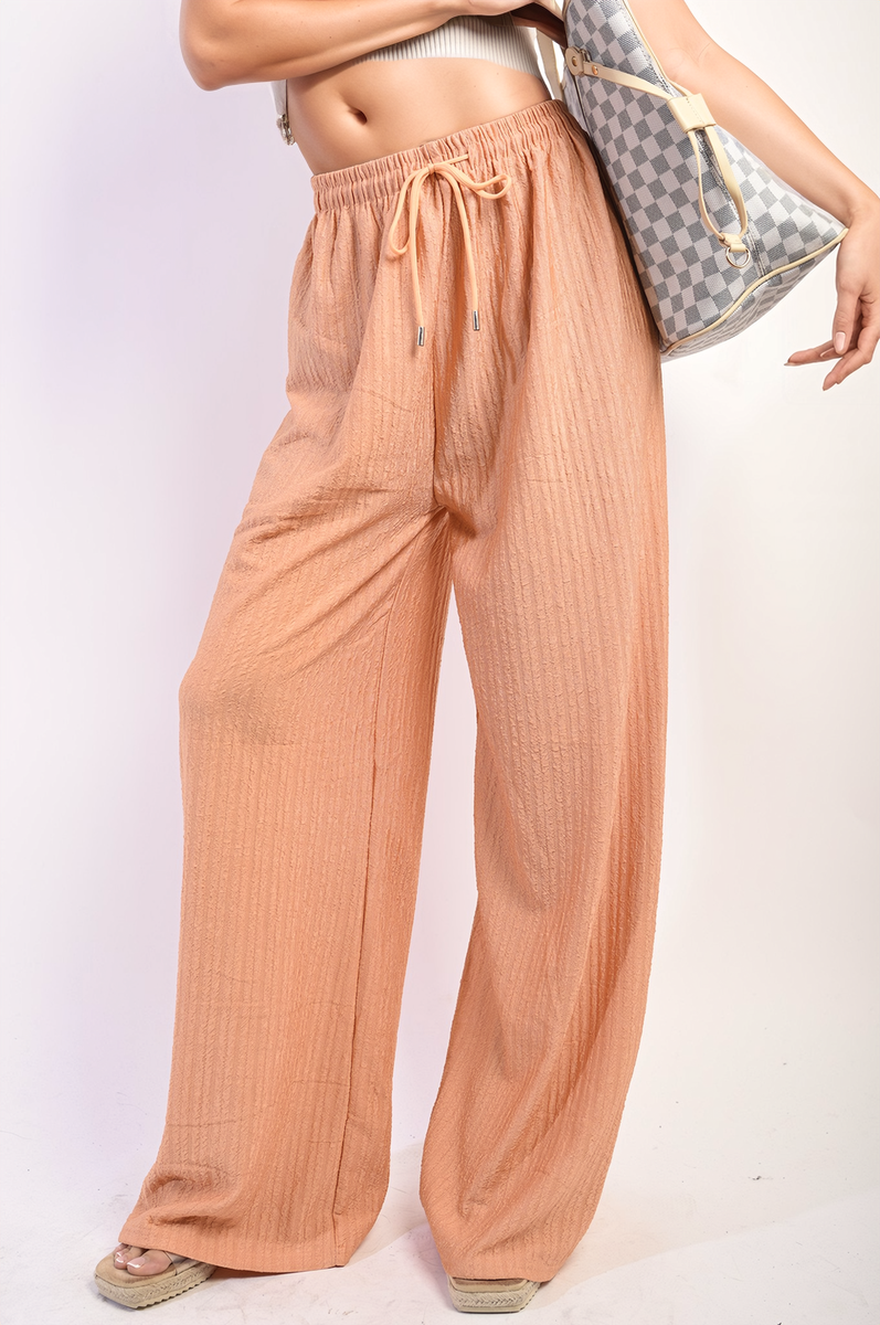 Textured Wide Leg Drawstring Trousers