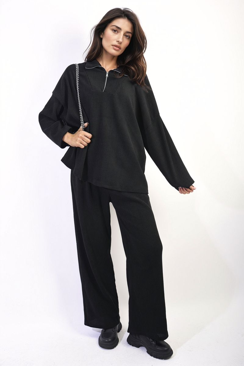 Half Zipper Long Sleeve Top and Trouser Co-ord Set