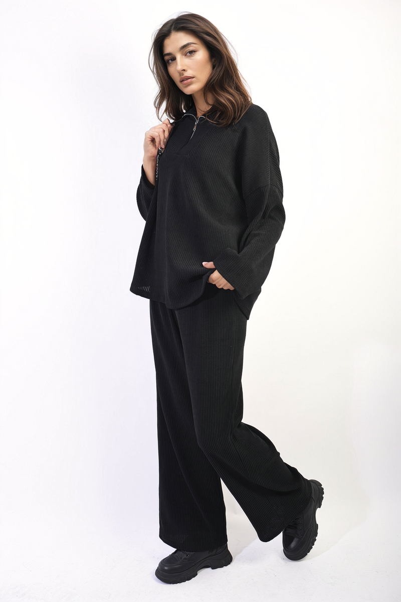 Half Zipper Long Sleeve Top and Trouser Co-ord Set