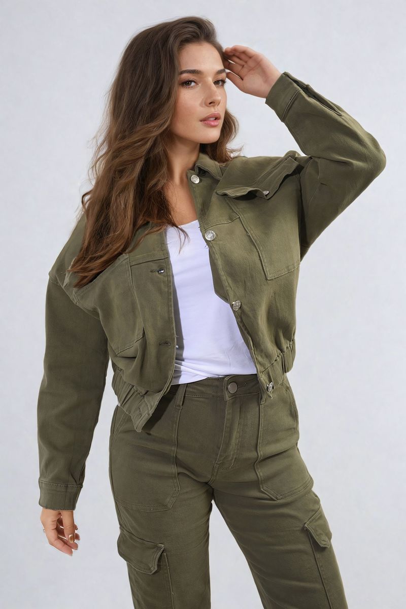 Cropped Button Jacket with Front Pockets