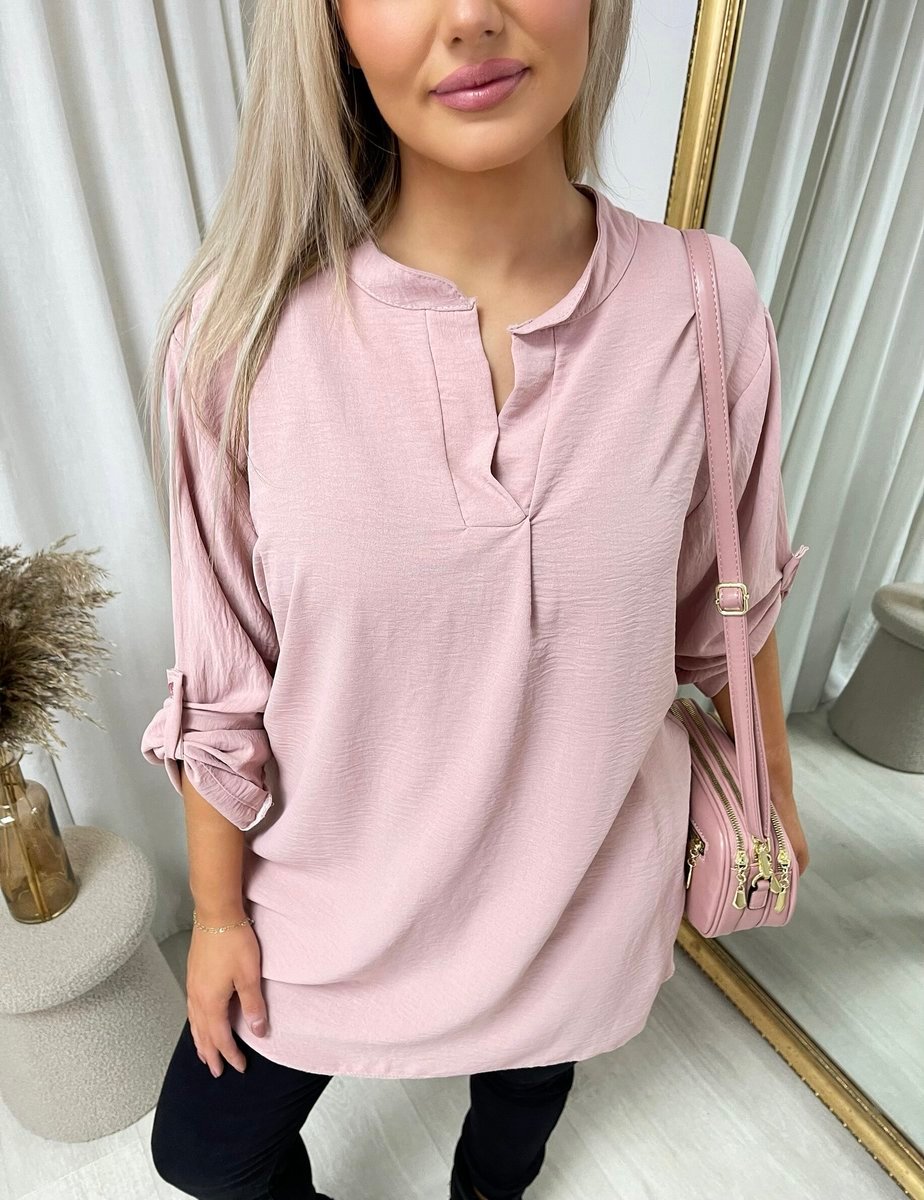 Long Back Roll Up Sleeve Loose Fit Top