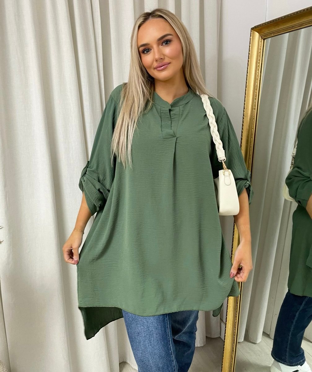 Long Back Roll Up Sleeve Loose Fit Top