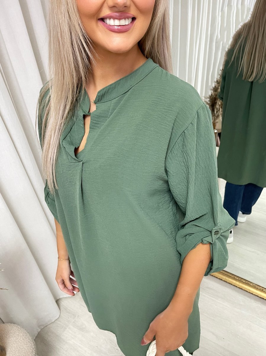 Long Back Roll Up Sleeve Loose Fit Top