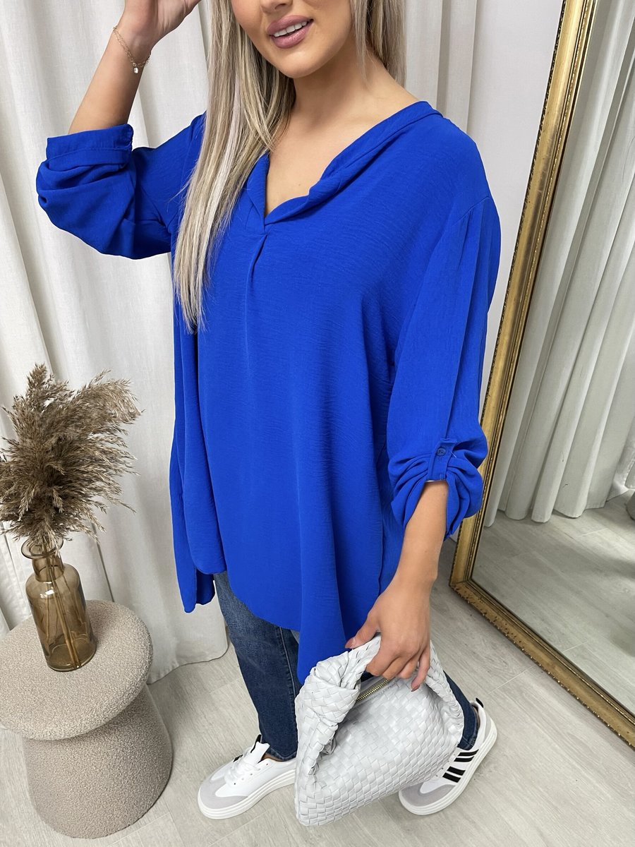 Long Back Roll Up Sleeve Loose Fit Top