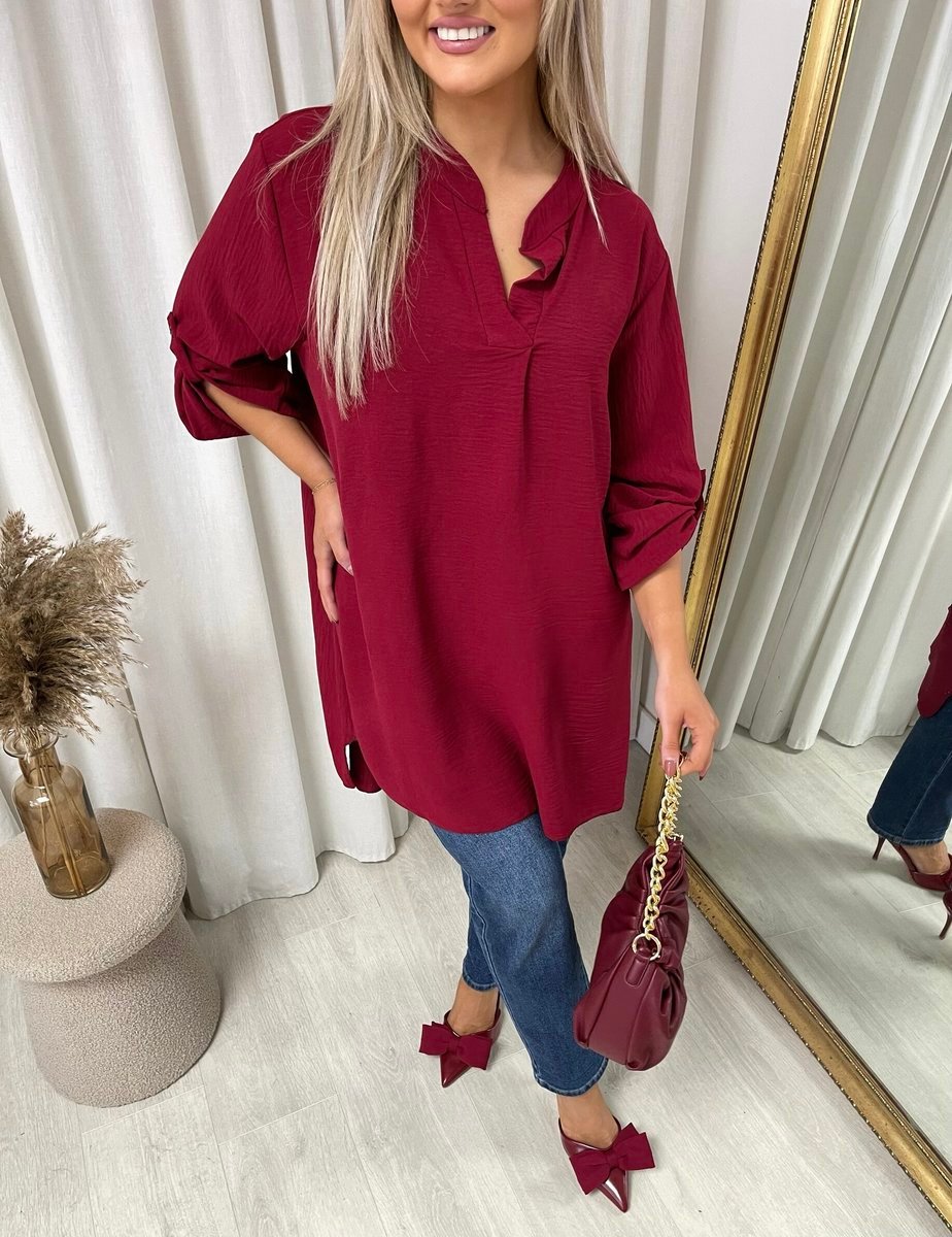 Long Back Roll Up Sleeve Loose Fit Top