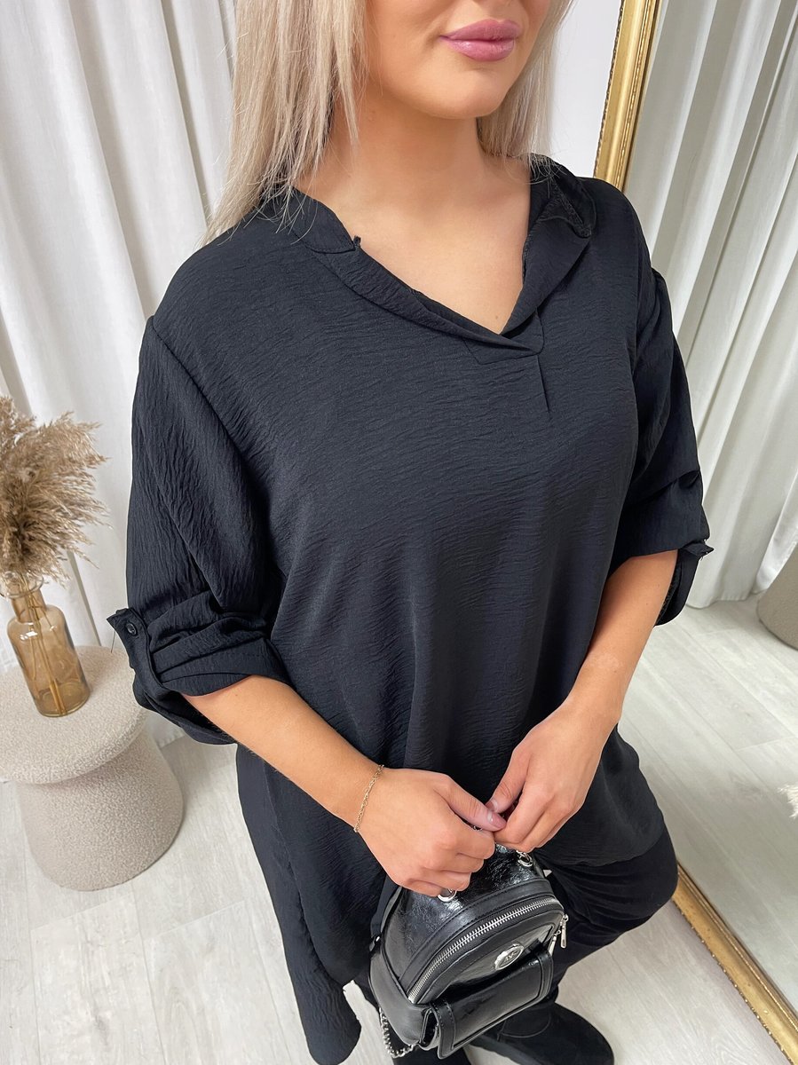 Long Back Roll Up Sleeve Loose Fit Top