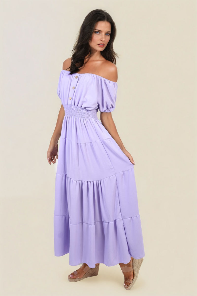 Smocked Waist Tiered Midi Dress