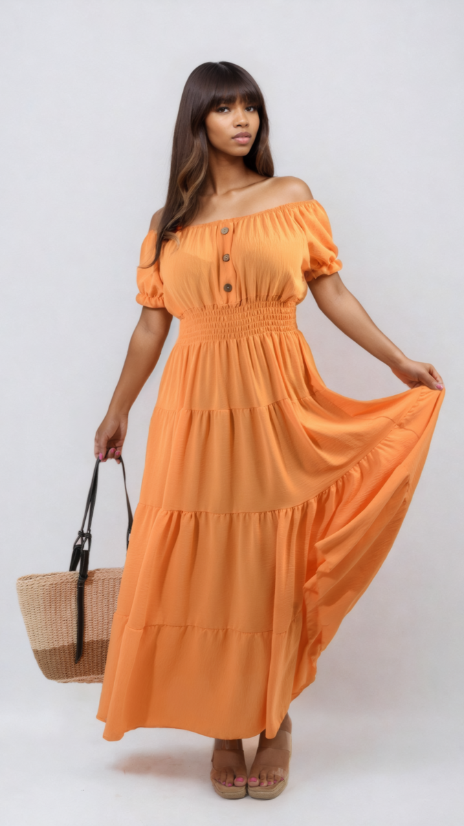 Smocked Waist Tiered Midi Dress