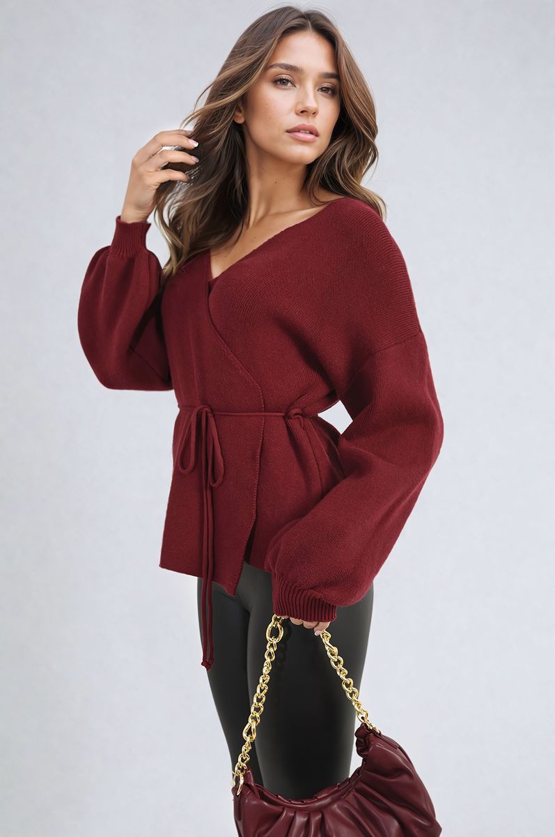 Wrap Tie Belt Knitted Cardigan