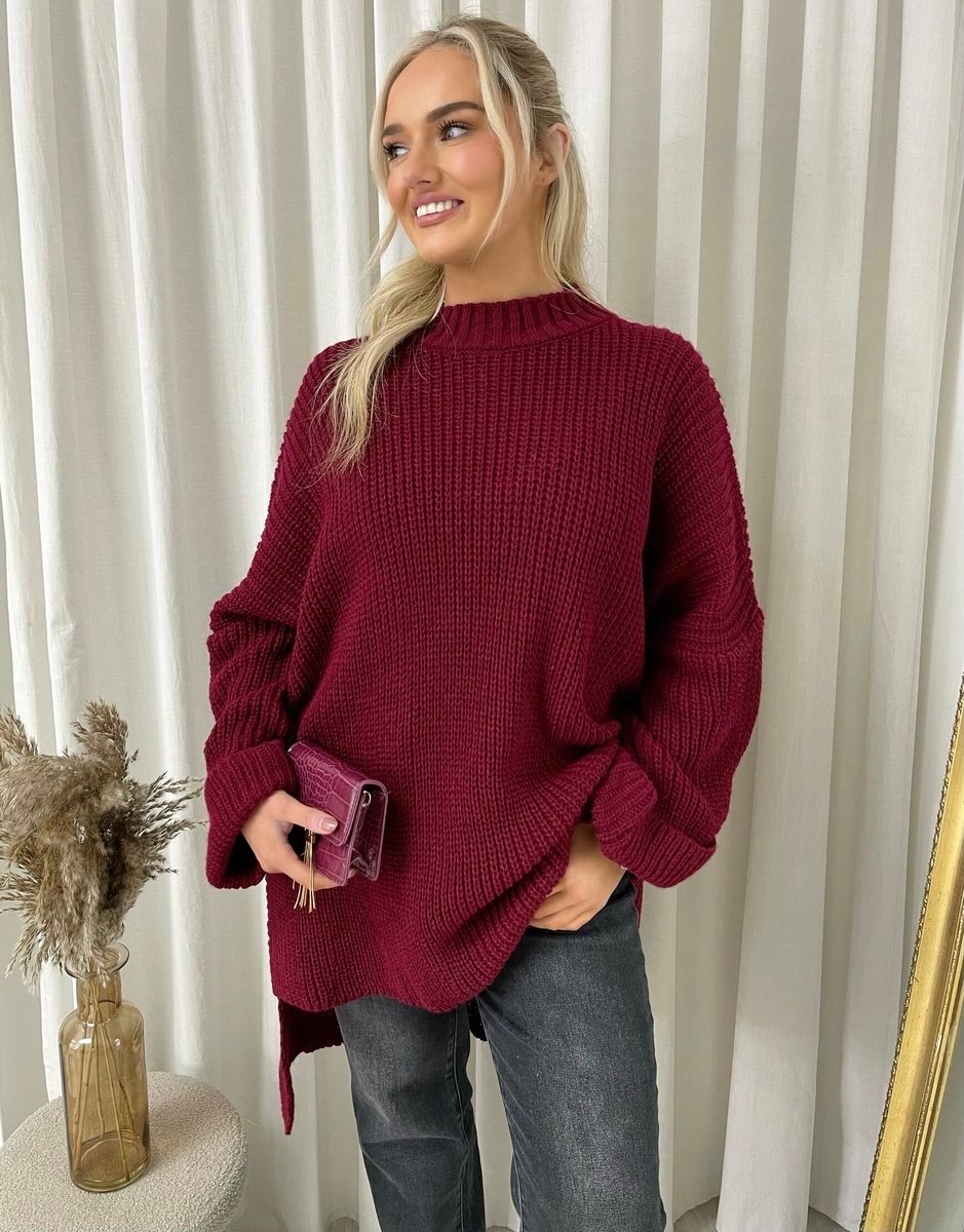 High Neck Oversized Long Sleeve Knitted Jumper