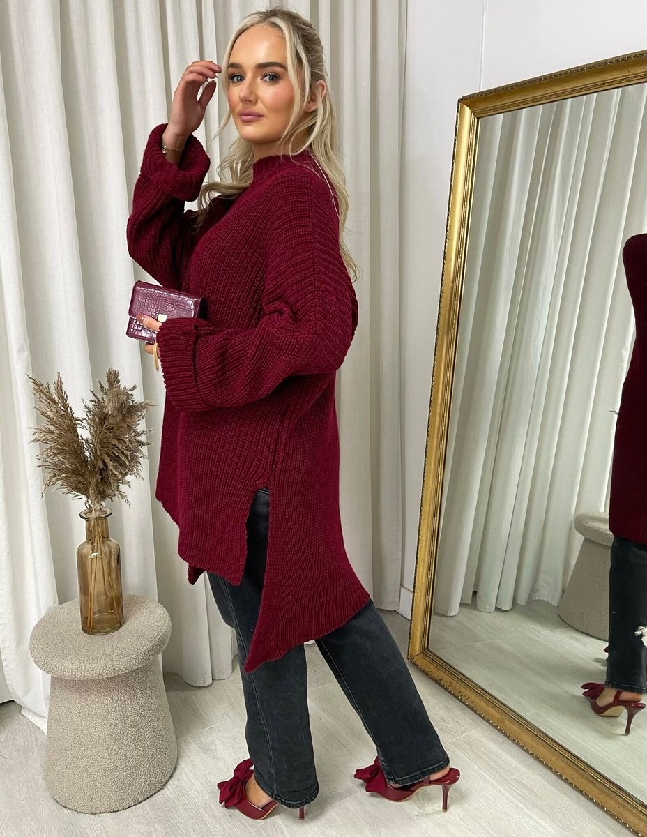 High Neck Oversized Long Sleeve Knitted Jumper