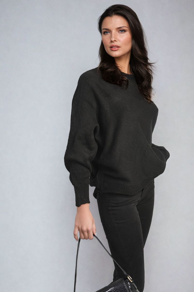 Crew Neck Back Patterned Knitted Jumper