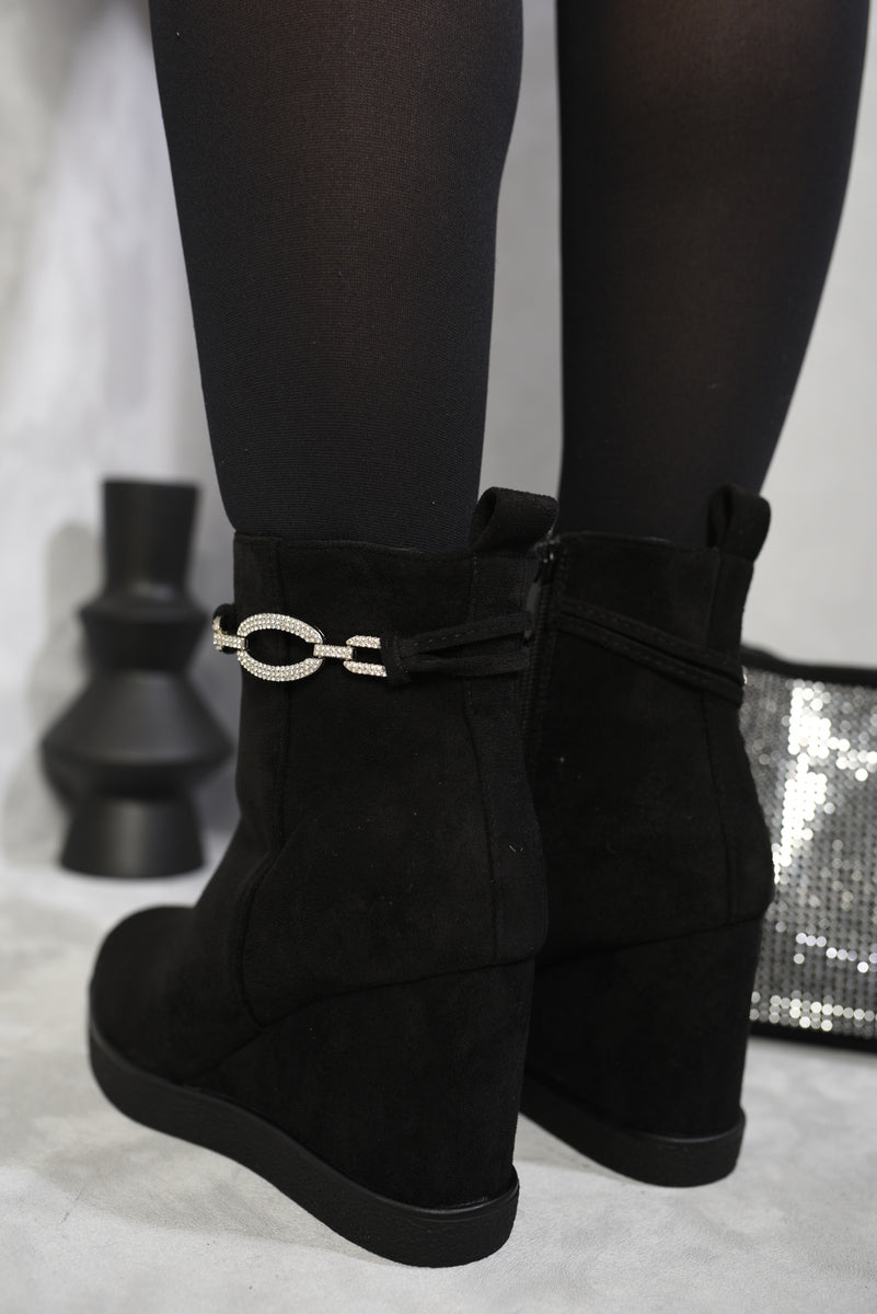 Decorative Strap Wedge Heel Platform Ankle Boots