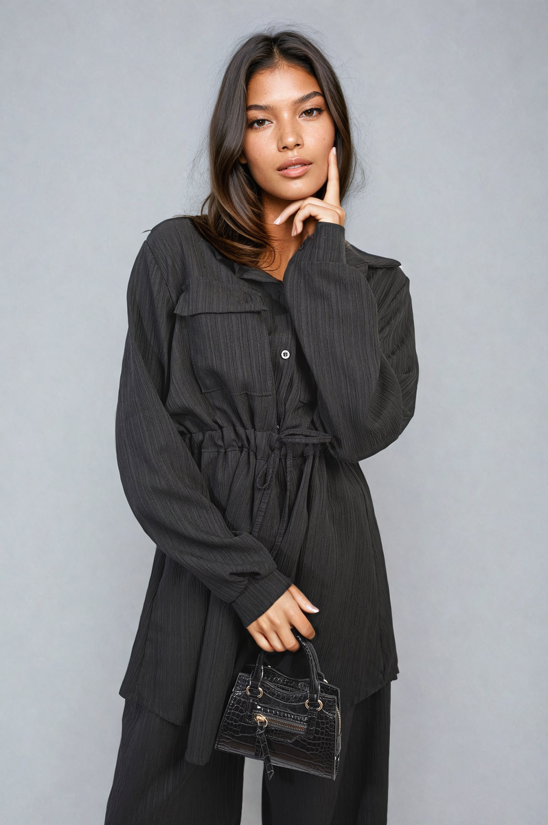 Oversized Long Sleeve Belted Button Down Top and Trouser Co-ord Set