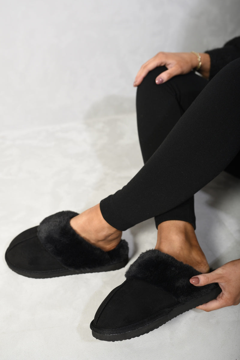 Fuzzy Faux Fur Lined Slip-On Slippers