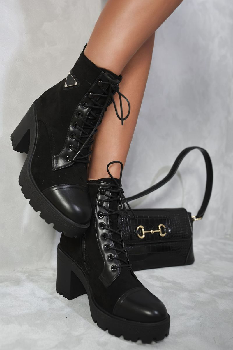 Lace Up Combat Heeled Ankle Boots