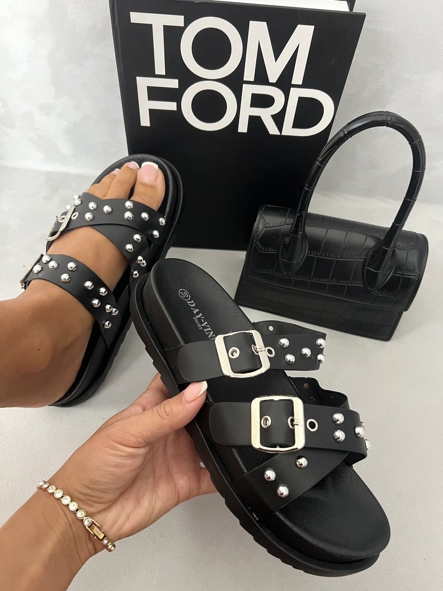 Studded Buckle Platform Sandals