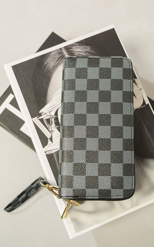 Checkered Zip Long Wallet