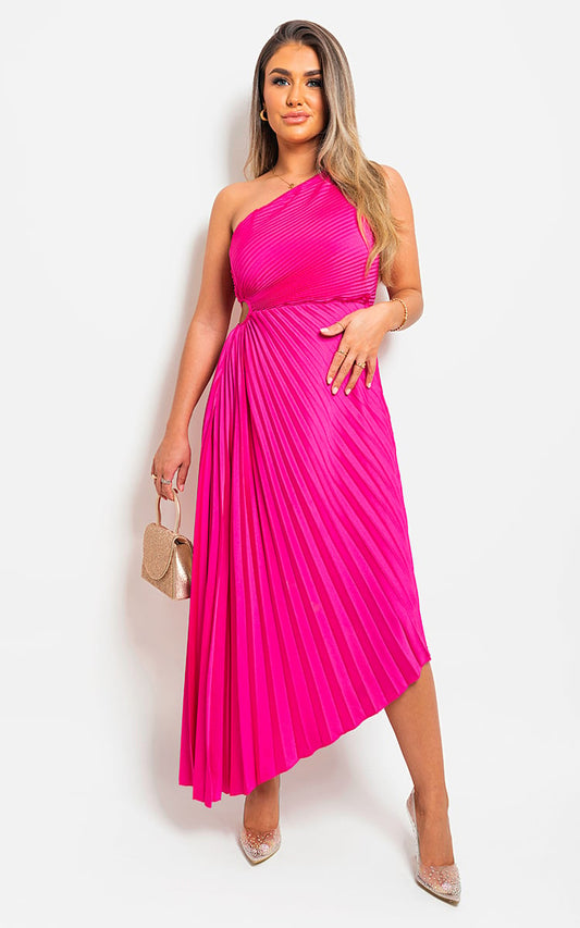 One Shoulder Cut Out Pleated Party Dress
