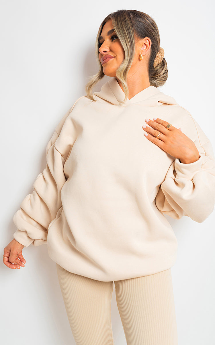 Fall Winter Oversized Ruched Sleeves Hoodie