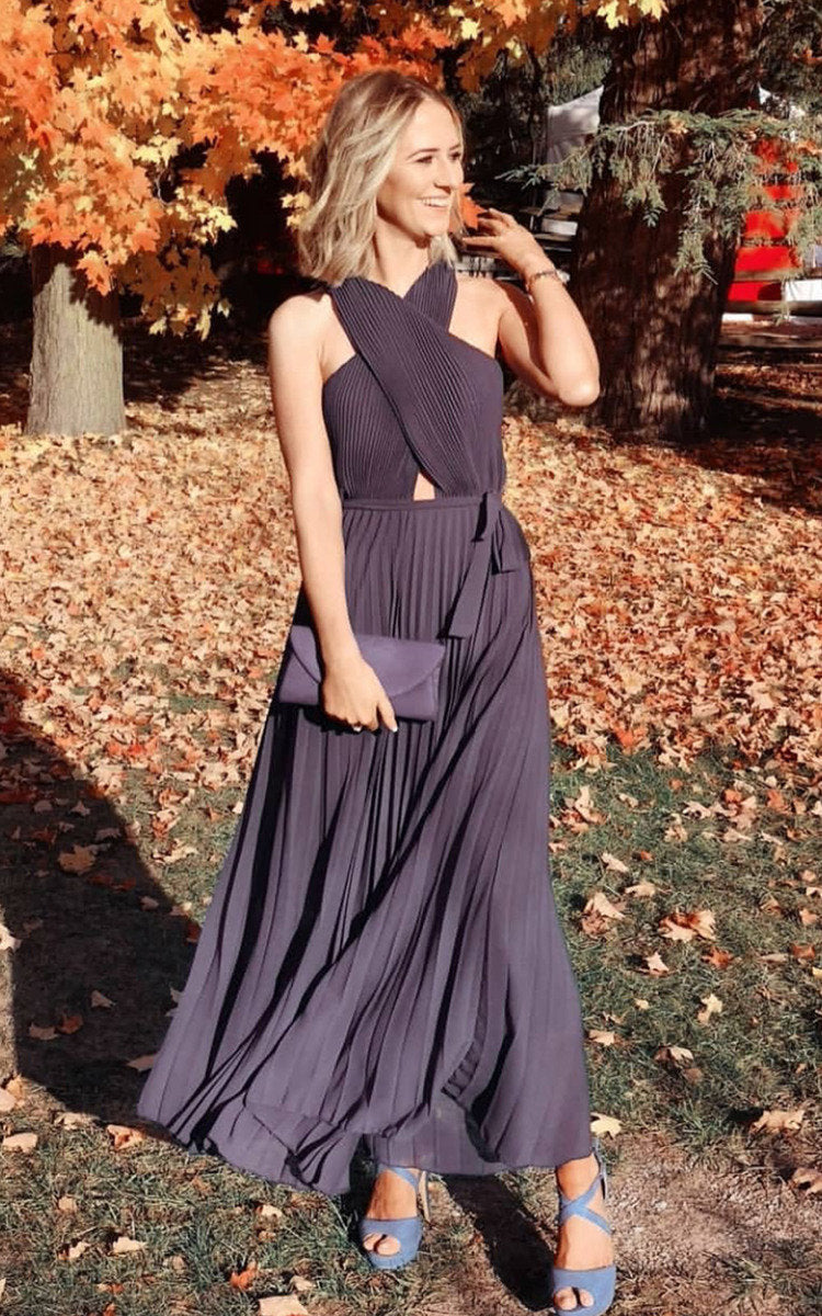 Pleated Crossover Maxi Dress