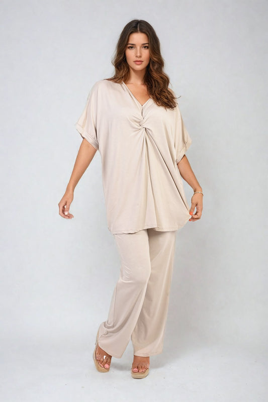Tiana Twist Front Plunge Neckline Top and Trouser Co-ord Set