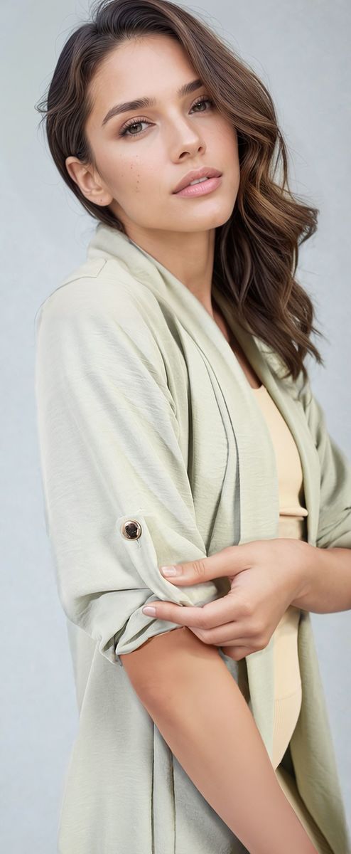 Open Front Roll Up Sleeve Cardigan