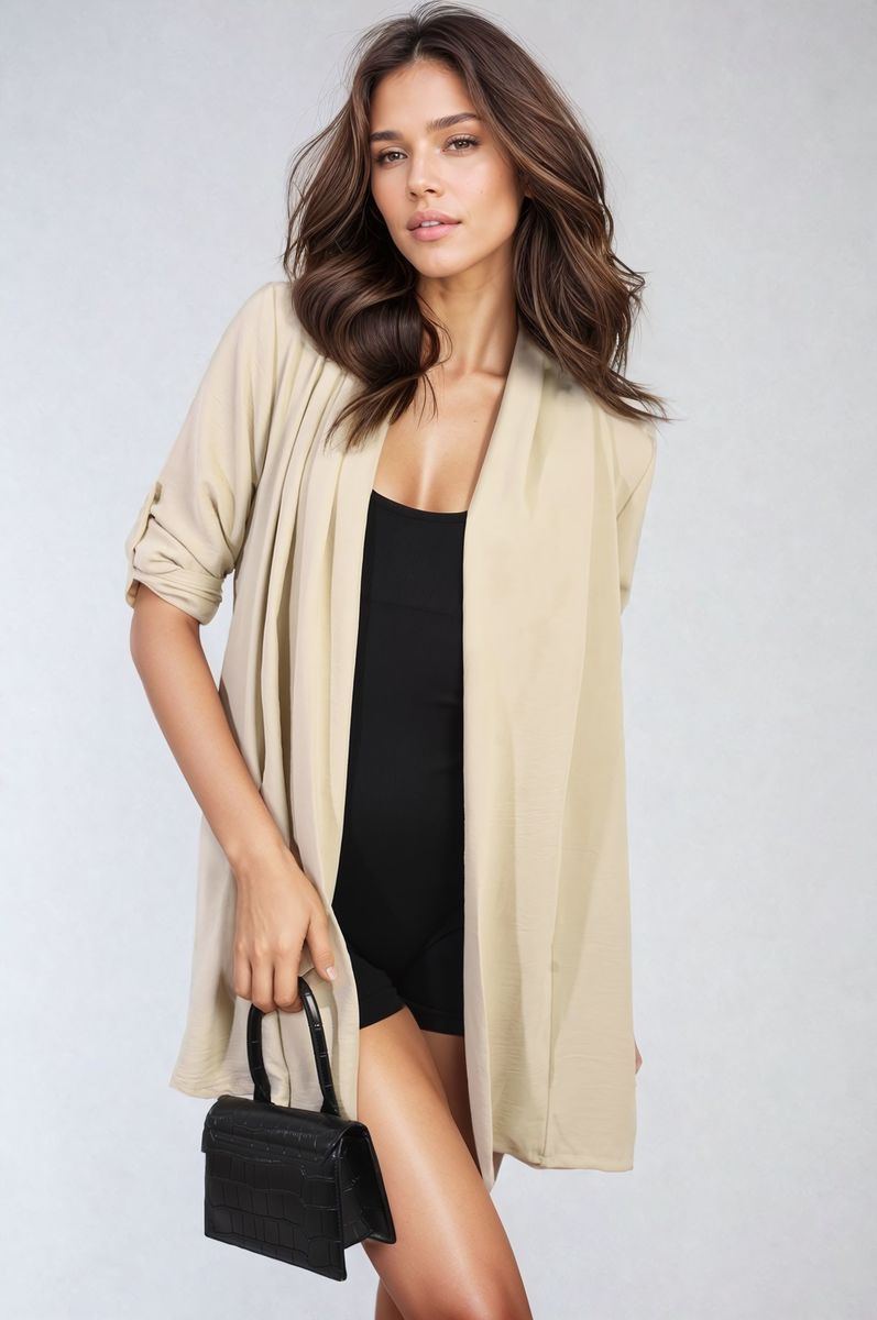 Open Front Roll Up Sleeve Cardigan