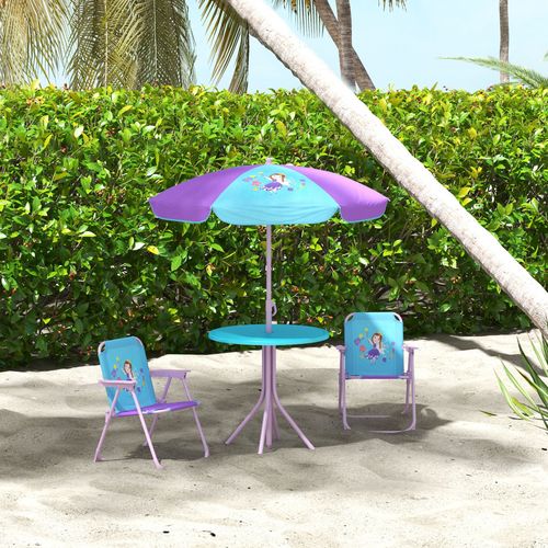 Kids Picnic Table and Chair Set, Fairy Themed Outdoor Garden Furniture with Foldable Chairs, Adjustable Parasol