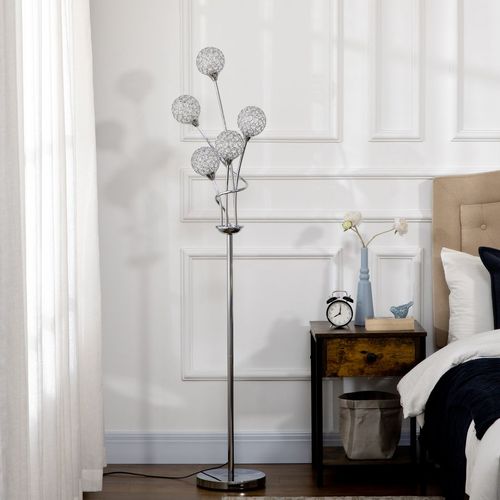 Crystal Floor Lamp for Living Room, 5 Light Upright Standing Lamp, Silver