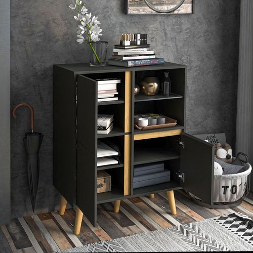 Storage Cabinet Sideboard with Tempered Glass Adjustable Shelves