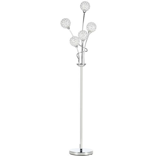 Crystal Floor Lamp for Living Room, 5 Light Upright Standing Lamp, Silver