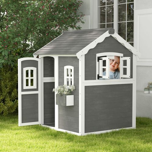 Wooden Wendy House with Floor, for Gardens, Patios - Grey