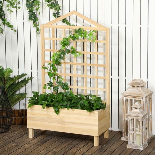 Wooden Garden Planters with Trellis for Vine Climbing Plants, Natural