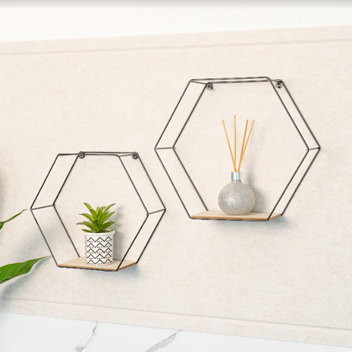 Set of 2 Hexagonal Wall Shelves